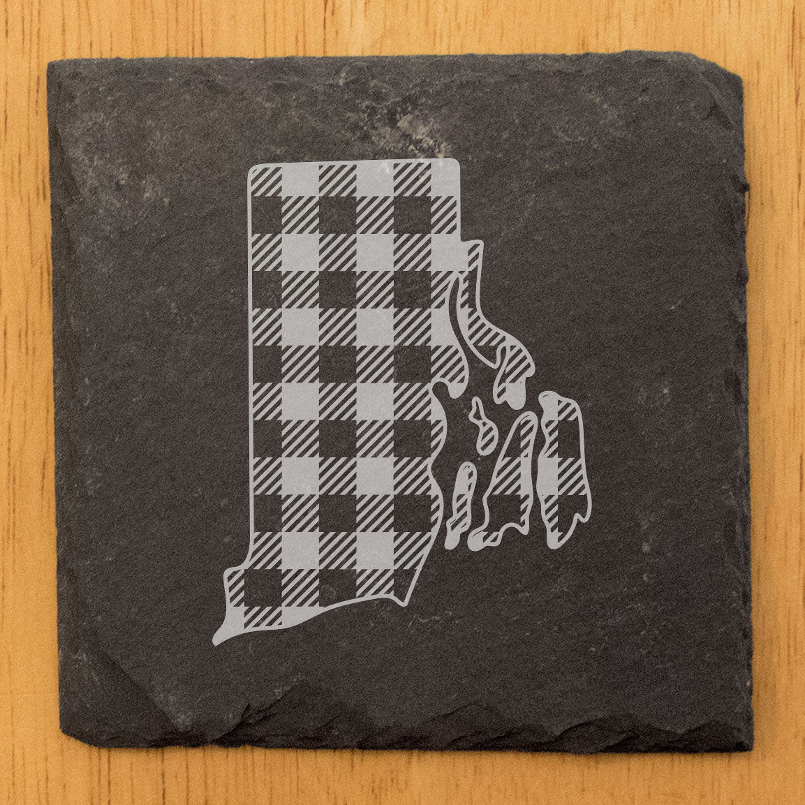 Rustic Slate Coasters Set of 4, Round 4" with Rhode Island Plaid Design, Perfect for Holidays, Birthdays, Housewarming Gifts, She-Shed or Man Cave, Made in Oregon, USA, Natural Chipped Edge