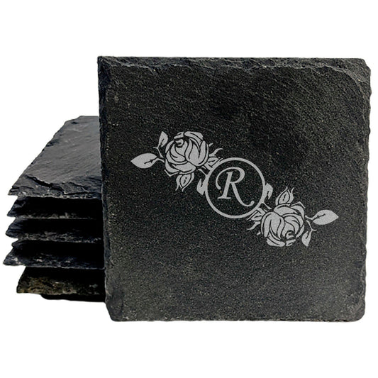 Initial Inspiration: Personalized Slate Coasters with Rose Monogram