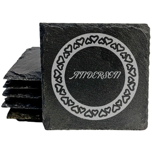 Hearts for You: Personalized Slate Coasters with Names or Initials