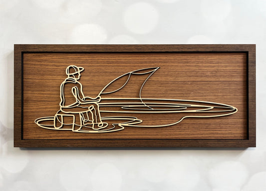 Fisherman on Lake Doodle Art Sign