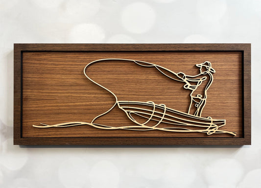 Fisherman on River Doodle Art Sign