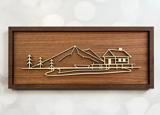 Lake Cottage Line Art Sign