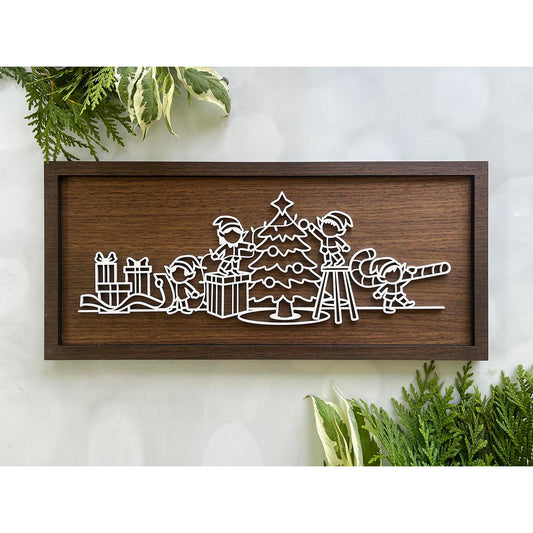 Elves Working Line Art Sign