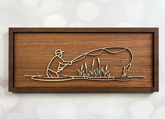 Fisherman on Lake Line Art Sign