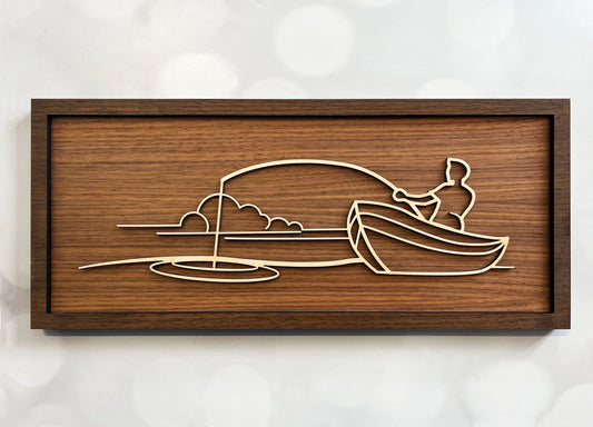 Fisherman on River Line Art Sign