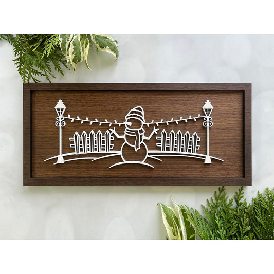 Snowman Scene Line Art Sign
