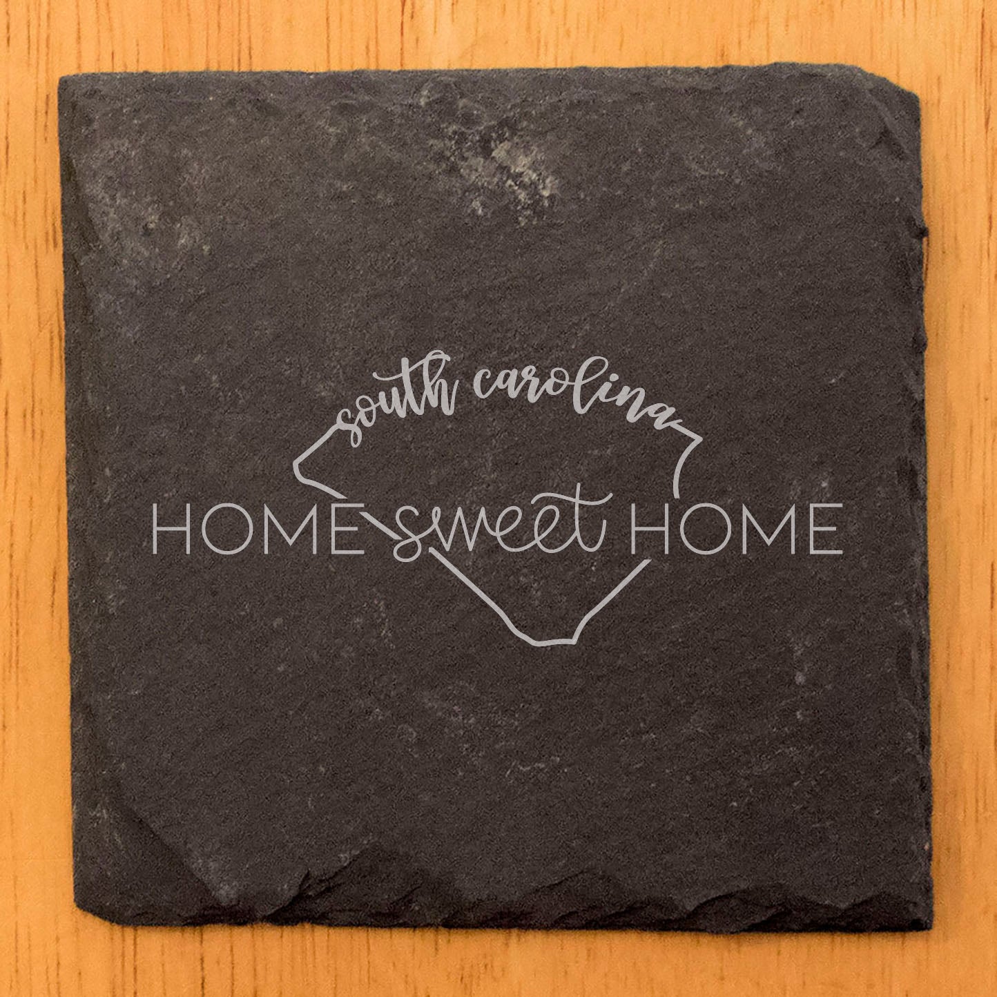 Rustic Slate Coasters Set of 4, Round 4" with 'Home Sweet Home' South Carolina Design, Perfect Gift for Holidays, Birthdays, Housewarming, She-Shed, Man Cave, Made in Oregon, USA, Natural Edge