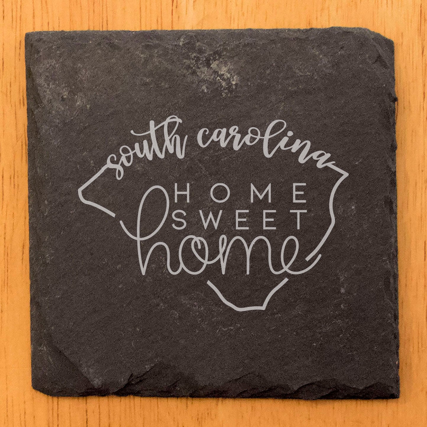 Rustic Slate Coasters Set of 4, Round 4" with South Carolina 'Home Sweet Home' Design, Perfect for Holidays, Birthdays, Housewarming Gifts, Made in Oregon, USA, Natural Chipped Edge, Rubber Feet