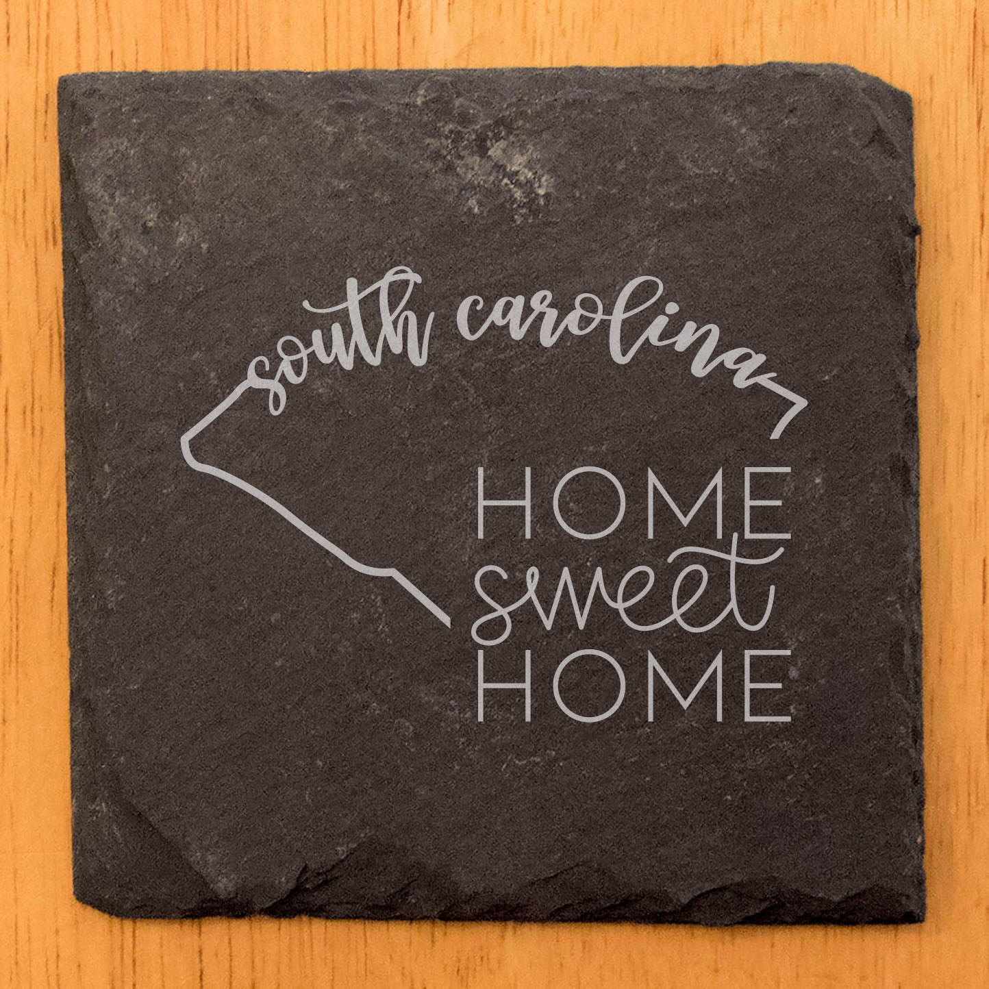 Rustic Slate Coasters Set of 4, Round 4" with South Carolina 'Home Sweet Home' Design, Laser Etched, Perfect Gift for Holidays, Birthdays, Housewarming, Made in Oregon, USA, Natural Chipped Edge