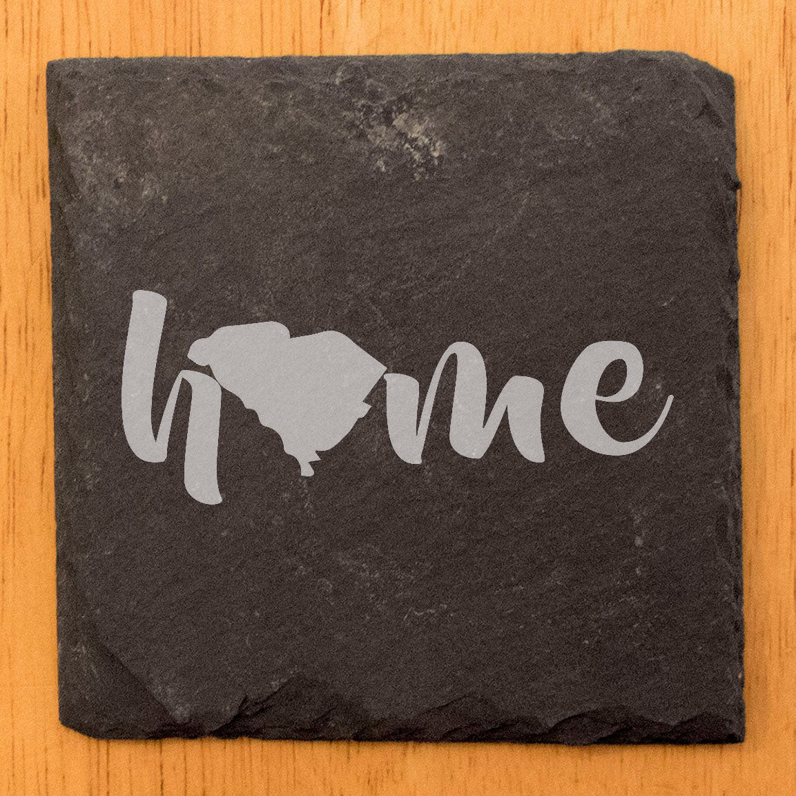 Rustic Slate Coasters Set of 4 - Laser Etched 'Home' Design with South Carolina State - Perfect Gift for Holidays, Birthdays, Housewarming - 4" Round/Square - Made in Oregon, USA - Natural Edge