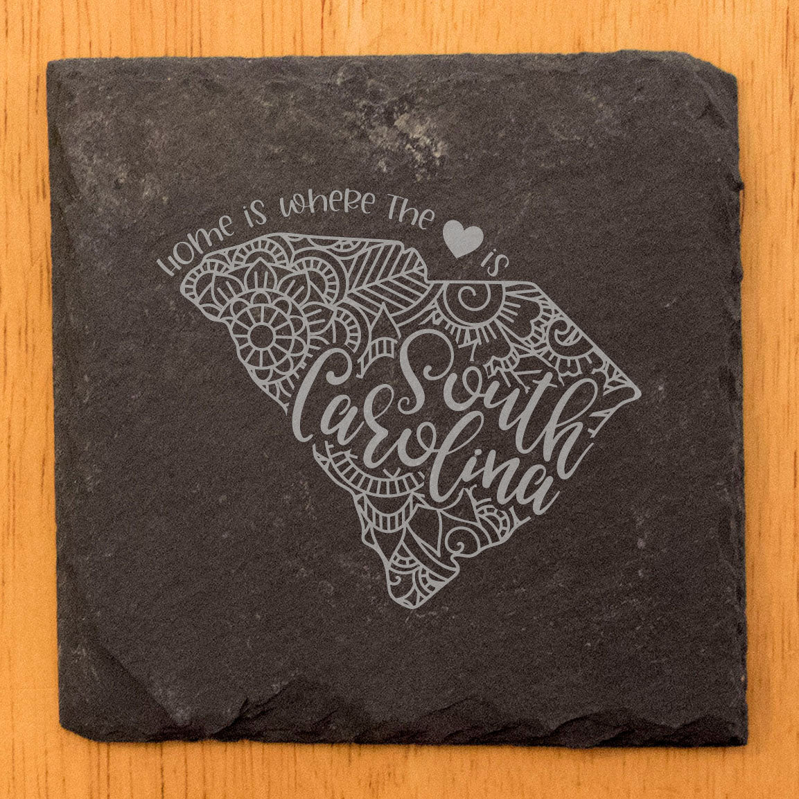 Rustic Slate Coasters Set of 4, Round 4" with South Carolina Mandala Design, 'Home is Where the Heart Is' Quote, Perfect Gift for Holidays, Birthdays, Housewarming, Made in Oregon, USA
