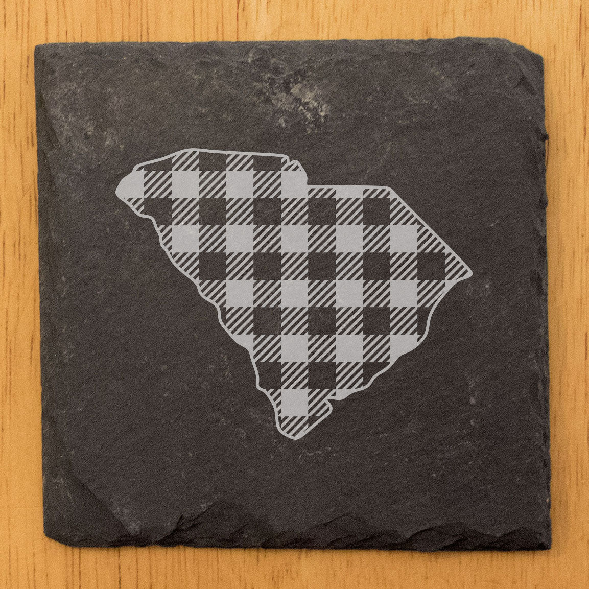 Rustic Slate Coasters Set of 4, Round 4" with South Carolina Plaid Design, Perfect for Holidays, Birthdays, Housewarming Gifts, She-Shed or Man Cave, Made in Oregon, USA, Natural Chipped Edge