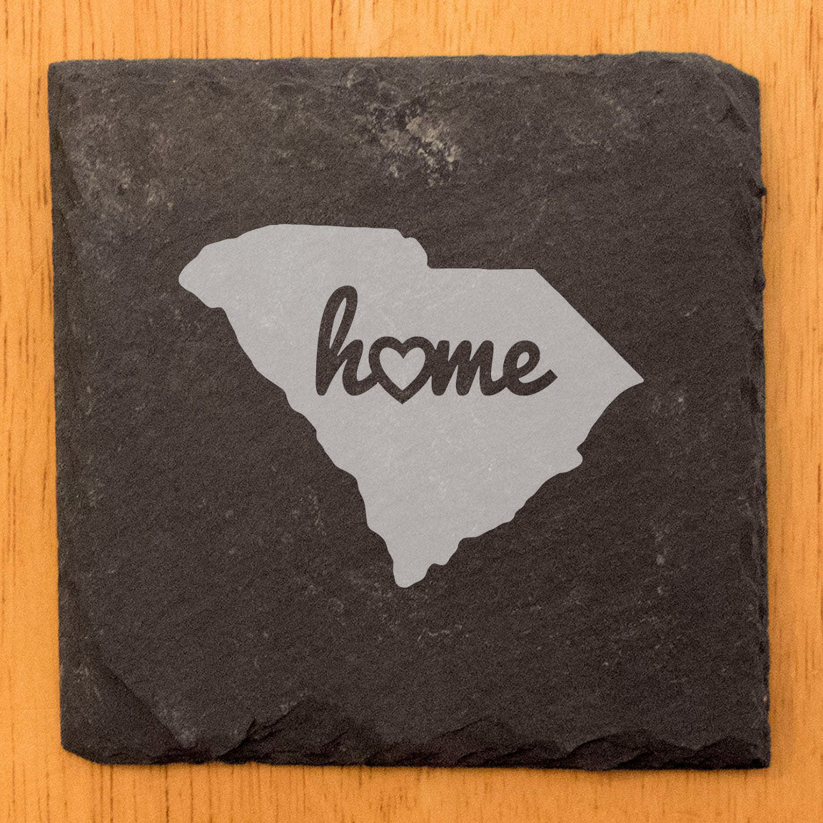 Rustic Slate Coasters Set of 4, Round 4" with South Carolina 'Home' Heart Design, Perfect for Holidays, Birthdays, Housewarming Gifts, She-Shed or Man Cave, Made in Oregon, USA, Natural Edge