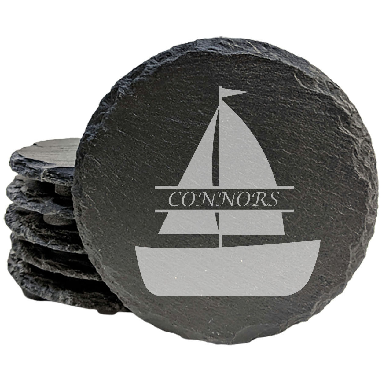Set Sail in Style: Personalized Slate Coasters with Sailboat Monogram