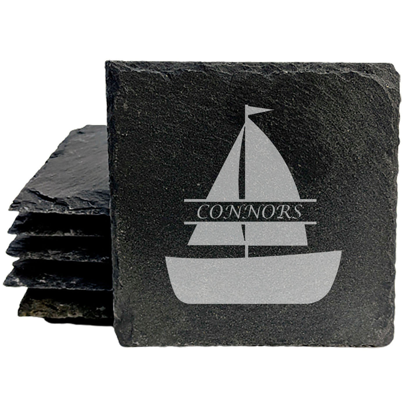 Set Sail in Style: Personalized Slate Coasters with Sailboat Monogram