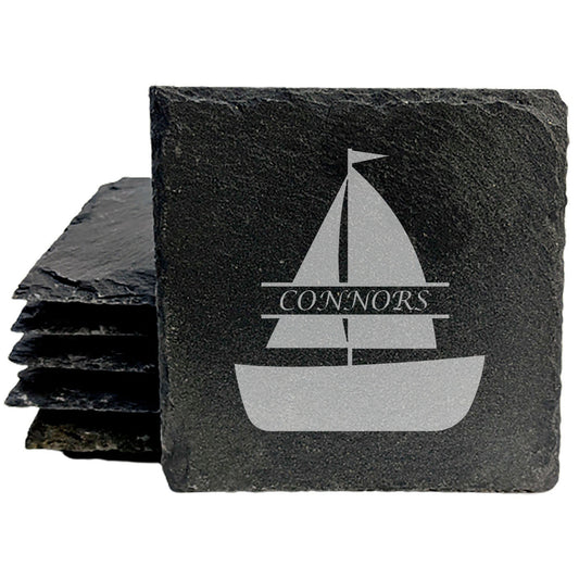 Set Sail in Style: Personalized Slate Coasters with Sailboat Monogram
