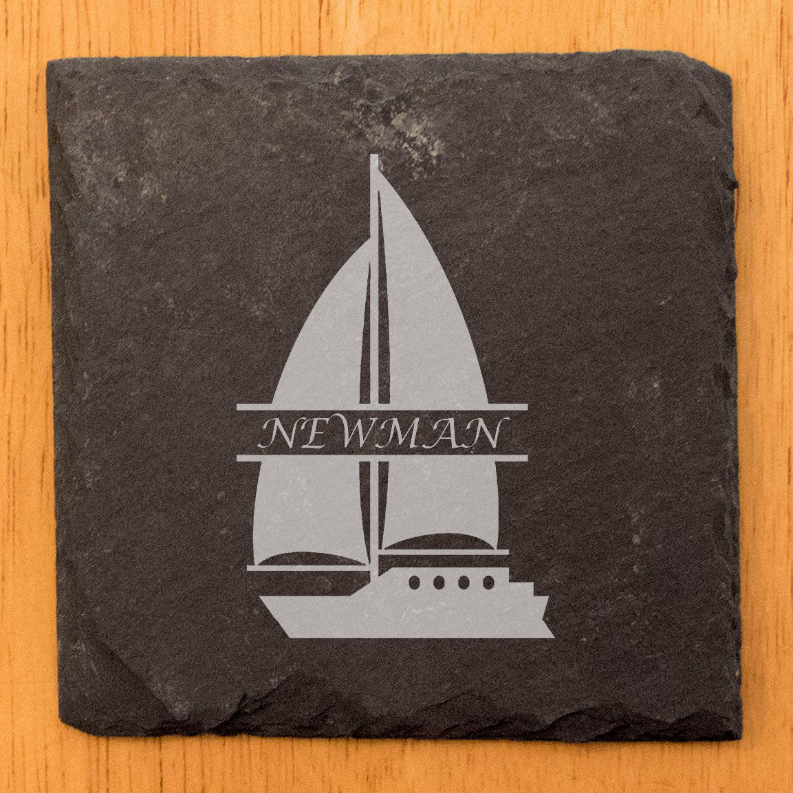 Nautical and Nice: Personalized Slate Coasters with Sailboat Design