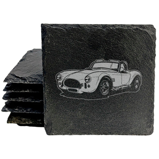 Rev Up Your Tabletop: Laser-Etched Slate Coasters Set Featuring Shelby Cobra Design - Stylish Protection for Your Surfaces!