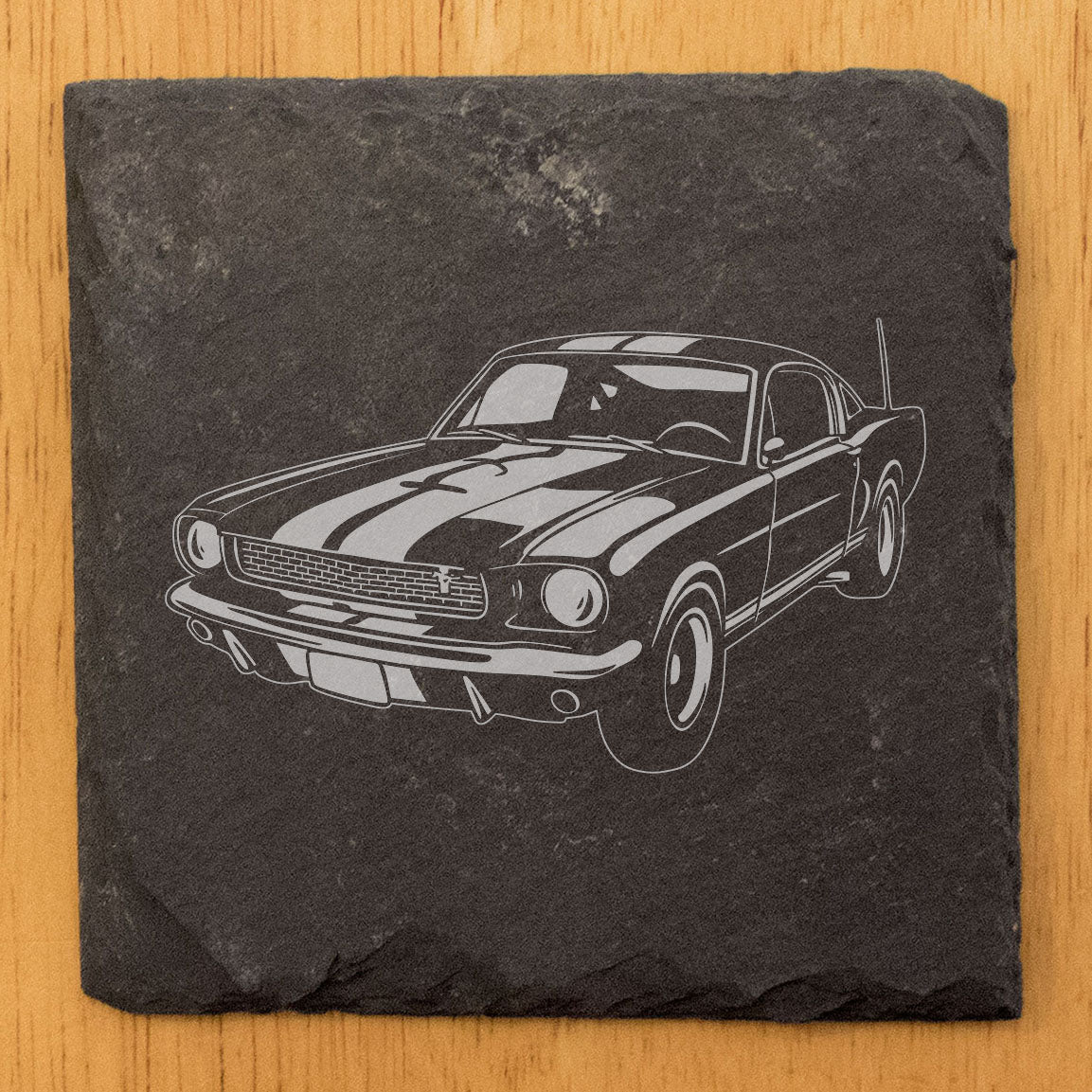 1966 Shelby GT350 Design Rustic Gray Slate Coasters Set of 4 - Laser Etched, Hand Drawn Style, Perfect All-Occasion Gifts for Holidays, Birthdays, Housewarming - Made in Oregon USA by Small Business