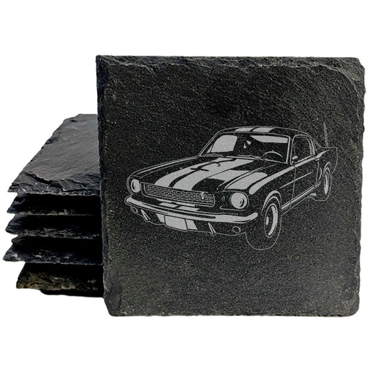 1966 Shelby GT350 Design Rustic Gray Slate Coasters Set of 4 - Laser Etched, Hand Drawn Style, Perfect All-Occasion Gifts for Holidays, Birthdays, Housewarming - Made in Oregon USA by Small Business