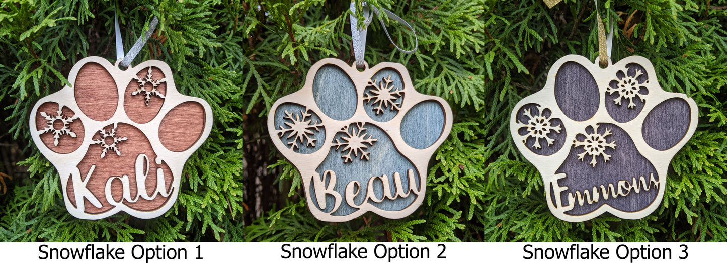 Personalized Paw Print Christmas Ornament - Your Pet's Name & Choice of Colors! - Dog or Cat