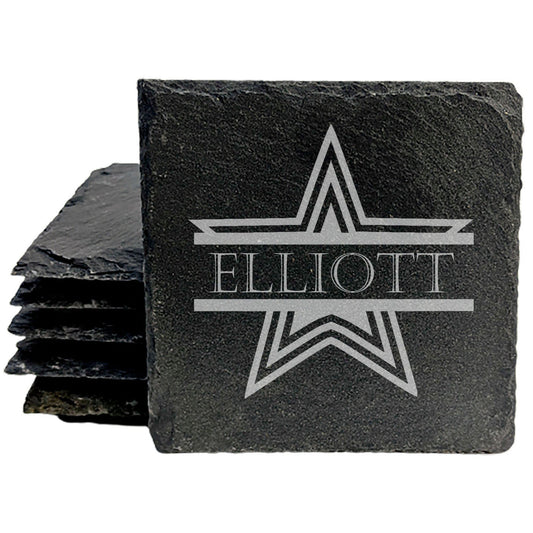 Shining Stars: Personalized Slate Coasters with Name and Star