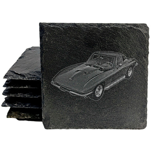 Vintage 67 Stingray Slate Coasters - Laser-Etched Rustic Drink Mats for Car Enthusiasts