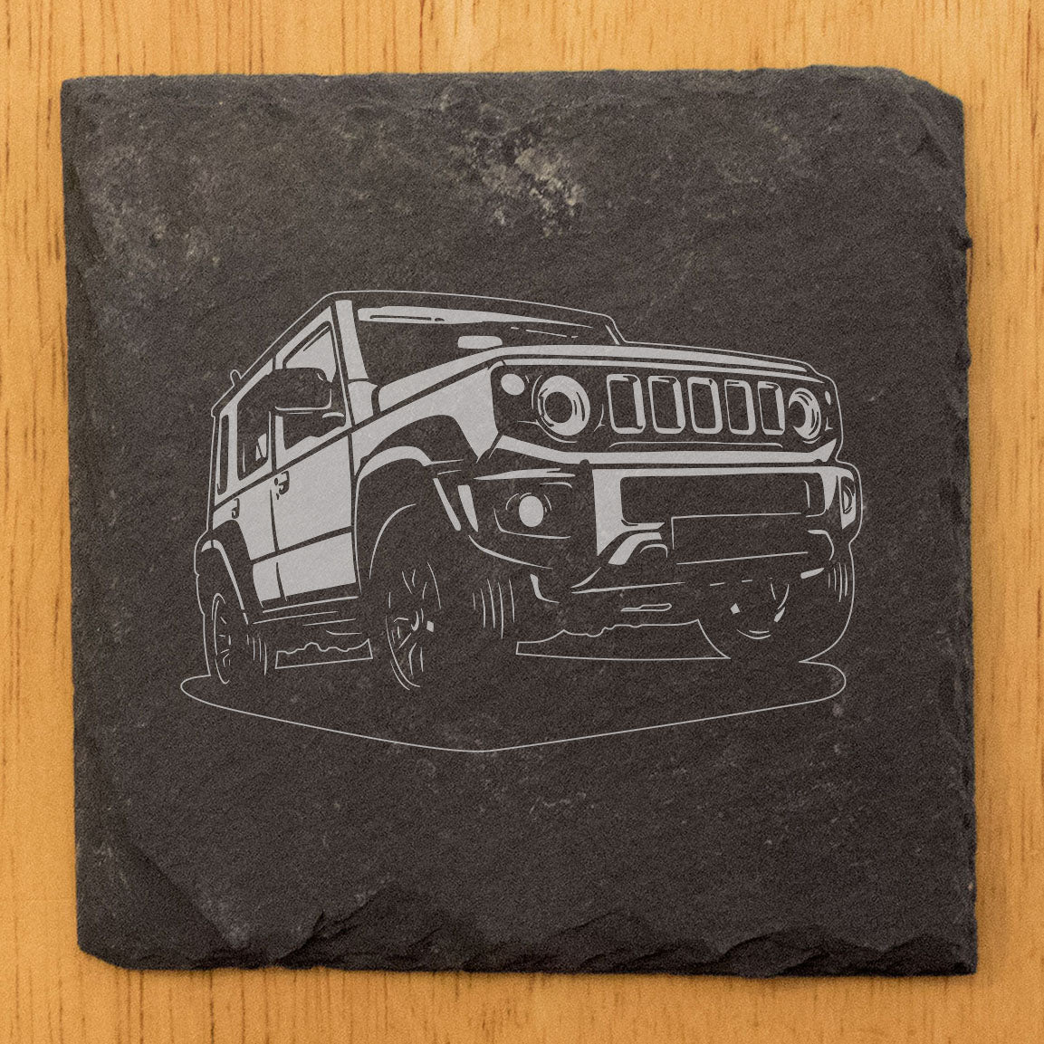 Classic Suzuki Jimny 2 Car Design Rustic Gray Slate Coasters Set of 4 - Laser Etched, Perfect for Holidays, Birthdays &amp; Housewarming Gifts - Round or Square with Natural Chipped Edge &amp; Rubber Feet