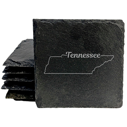Rustic Slate Coasters Set of 4, Round 4" with Tennessee State Outline Design, Perfect for Holidays, Birthdays, Housewarming Gifts, She-Shed or Man Cave, Made in Oregon, USA, Natural Chipped Edge