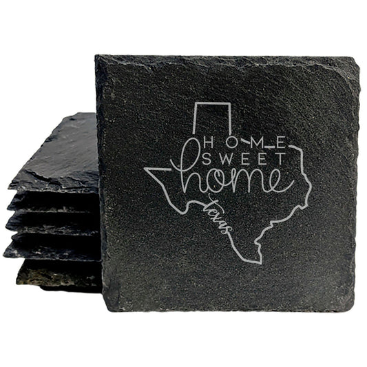 Rustic Slate Coasters Set of 4, Round 4" with Texas Outline &amp; 'Home Sweet Home' Design, Perfect Gift for Holidays, Birthdays, Housewarming, She-Shed, Man Cave, Made in Oregon, USA, Small Business