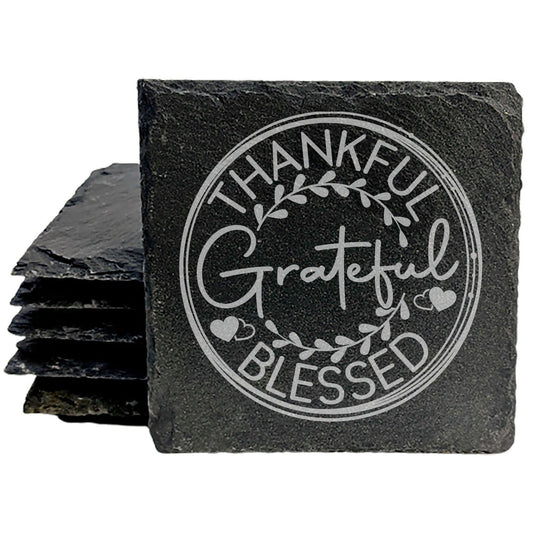 A Heart of Thanks: Thankful, Grateful, Blessed Coasters