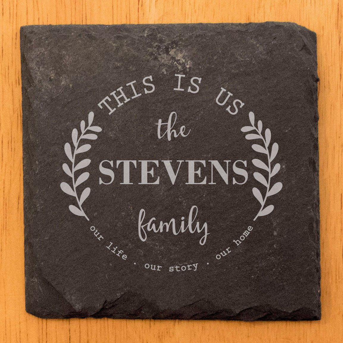 The Perfect Blend: Family Slate Coasters with "This is Us" Monogram