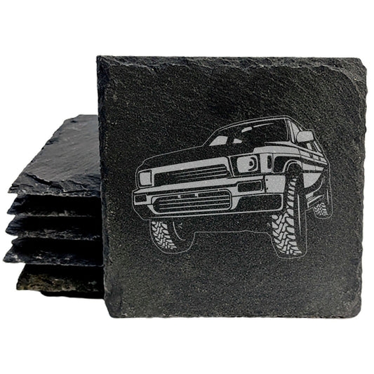 Classic 1993 Toyota Rav4 Design Rustic Gray Slate Coasters Set of 4 - Laser Etched, Natural Chipped Edge, Rubber Feet - Perfect for Holidays, Birthdays, Housewarming Gifts - Made in Oregon USA