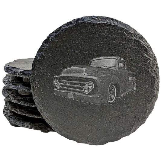 Rugged &amp; Refined: Laser-Etched 1950s Truck Coasters for Any Drink