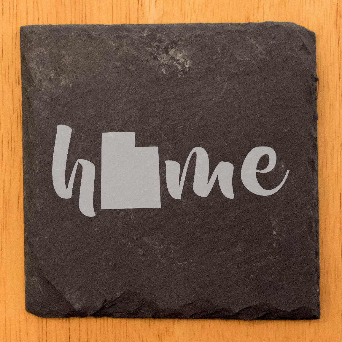 Rustic Slate Coasters Set of 4 - Laser Etched 'Home' Design with Utah State Shape - Perfect Gift for Holidays, Birthdays, Housewarming - 4" Round/Square - Made in Oregon, USA - Natural Edge