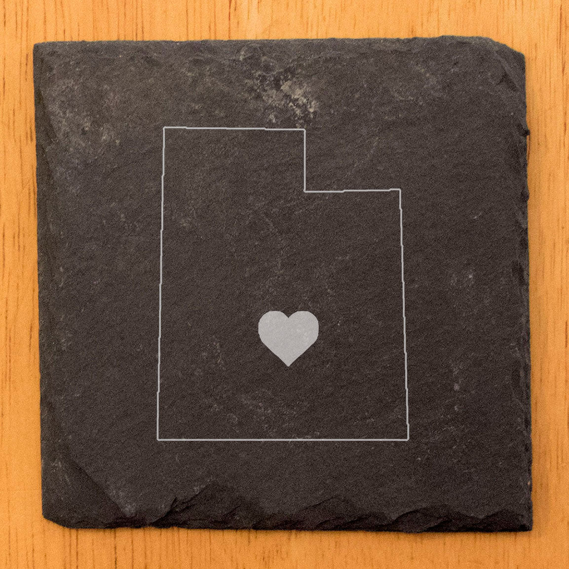 Rustic Slate Coasters Set of 4, Round 4" with Utah Heart Design, Laser Etched, Perfect for Holidays, Birthdays, Housewarming Gifts, She-Shed, Man Cave, Made in Oregon, USA, Natural Chipped Edge