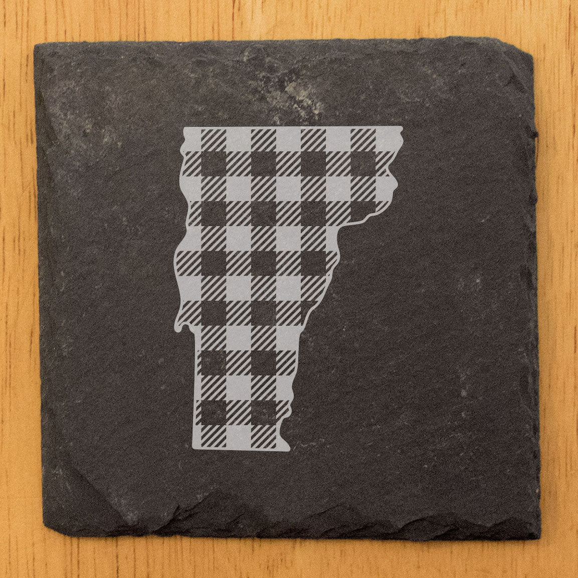 Rustic Slate Coasters Set of 4, Vermont Plaid Design, 4" Round, Natural Chipped Edge, Rubber Feet, , Perfect for Holidays, Birthdays, Housewarming, She-Shed, Man Cave, Made in USA