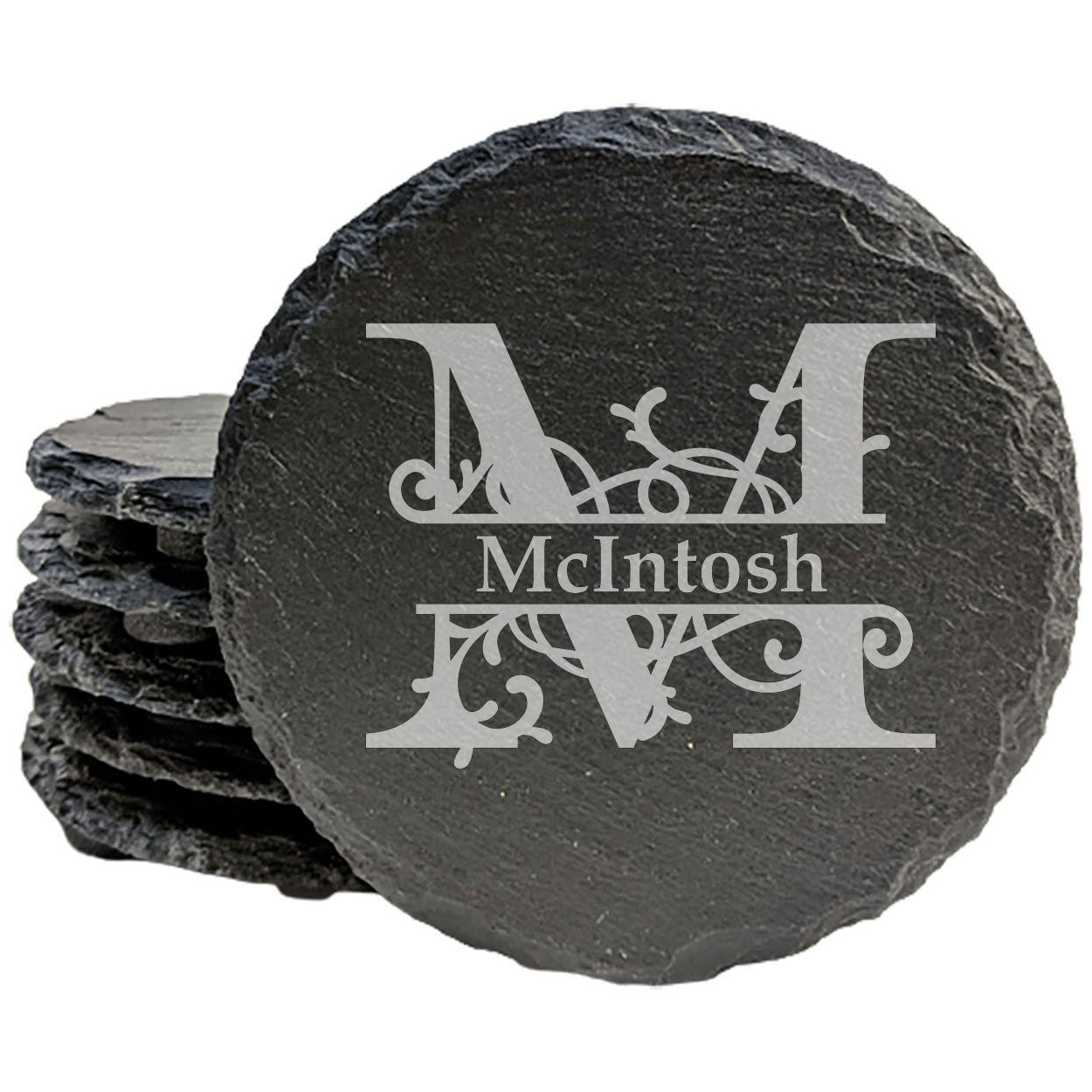 Nature's Touch: Personalized Slate Coasters with Vine Monogram
