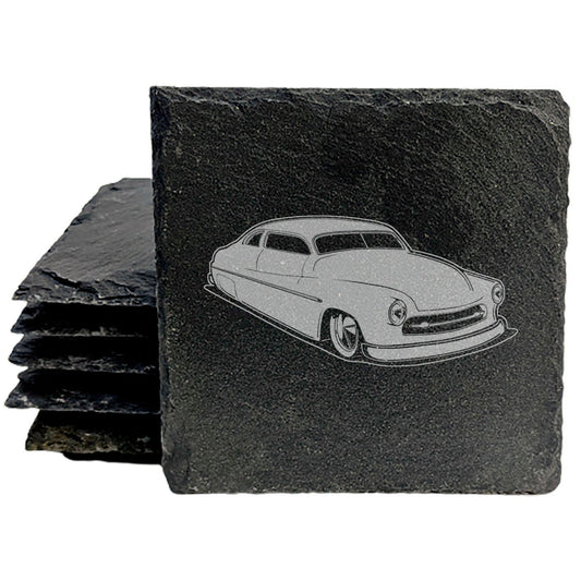 Rev Up Your Decor with Vintage Hot Rod Charm! Slate Coasters Set - Laser Etched, Stylish Home Accessories for Car Enthusiasts