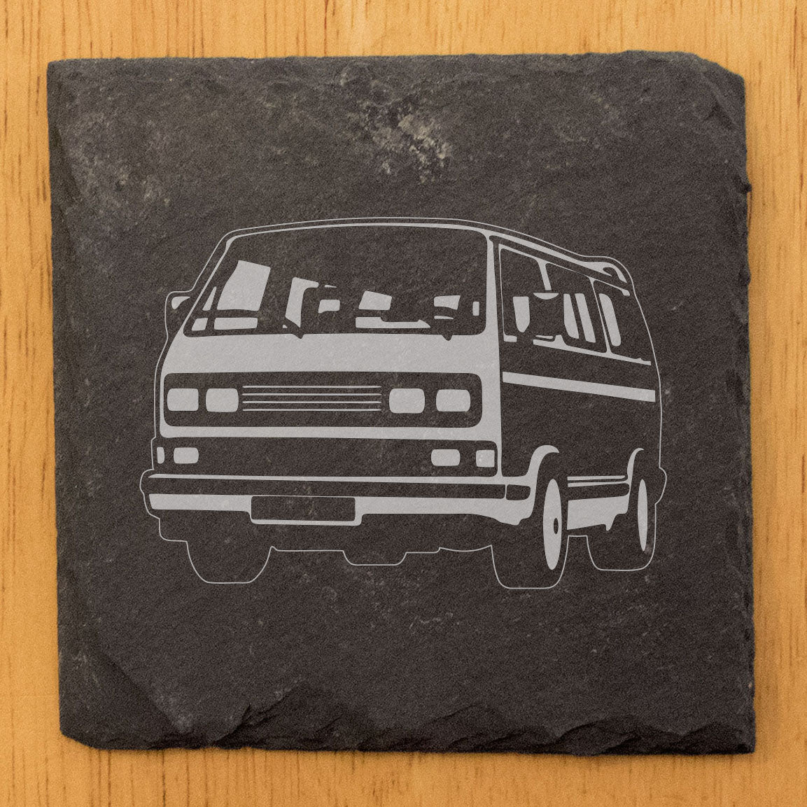 Classic VW Transporter T3 Van Design Rustic Gray Slate Coasters Set of 4 - Perfect All-Occasion Gifts for Holidays, Birthdays, Housewarming - Round or Square with Natural Chipped Edge &amp; Rubber Feet