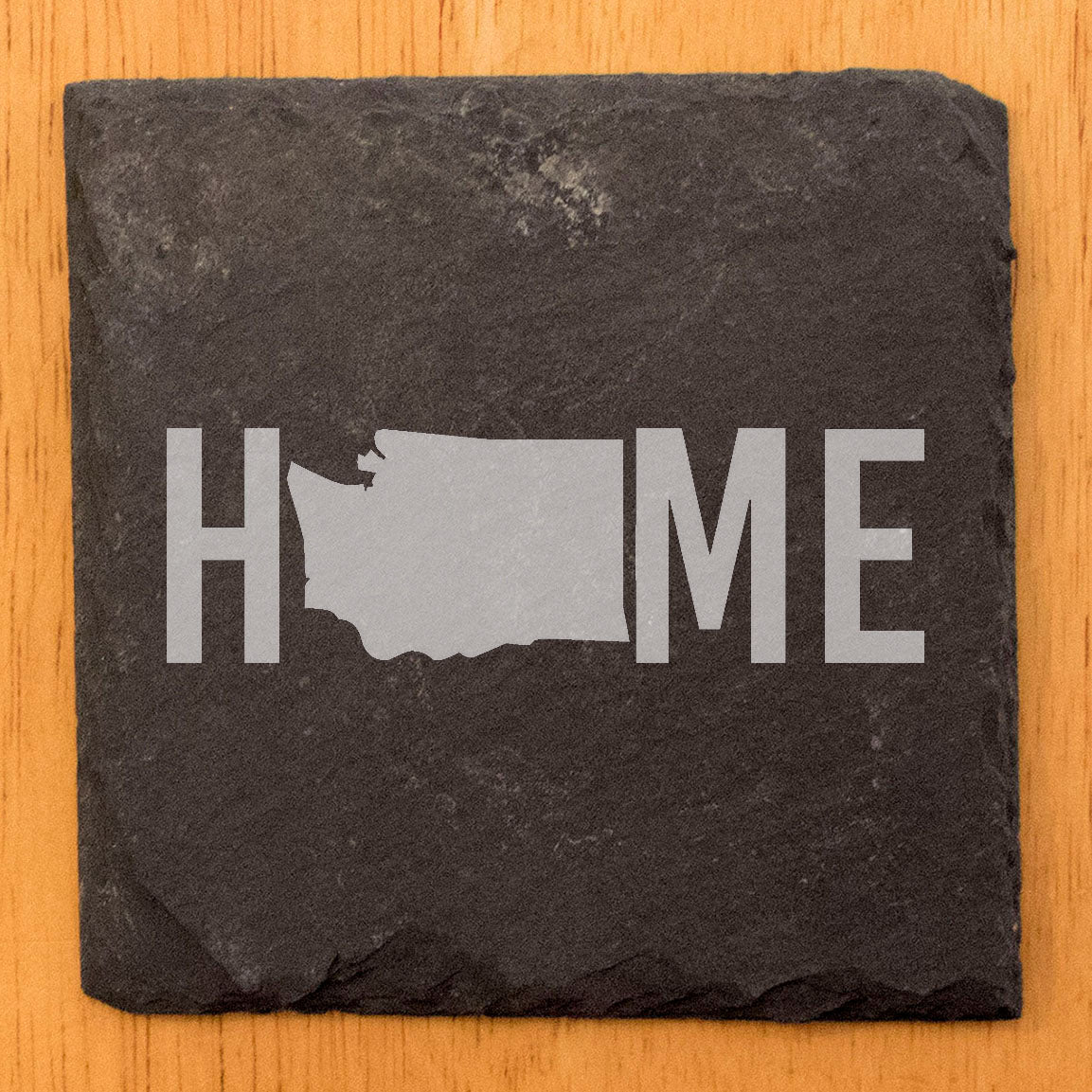 Rustic Slate Coasters Set of 4 - Laser Etched 'HOME' Design with Washington State - Perfect Gift for Holidays, Birthdays, Housewarming - 4" Round, Natural Chipped Edge, Made in Oregon, USA