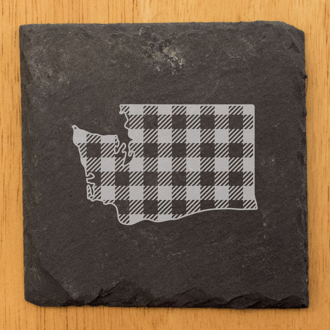 Rustic Slate Coasters Set of 4, Round 4" with Washington State Plaid Design, Perfect for Holidays, Birthdays, Housewarming Gifts, She-Shed or Man Cave, Made in Oregon, USA by Small Business