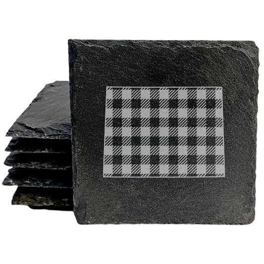 Rustic Slate Coasters Set of 4, Round 4" with Wyoming Plaid Design, Perfect for Holidays, Birthdays, Housewarming Gifts, She-Shed or Man Cave Decor, Made in Oregon, USA by Small Business