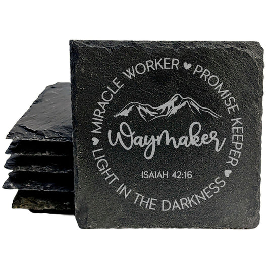 Faith and Hope: Laser Etched Waymaker, Miracle Worker, Promise Keeper, Light In The Darkness - Isaiah 42:16 Coasters