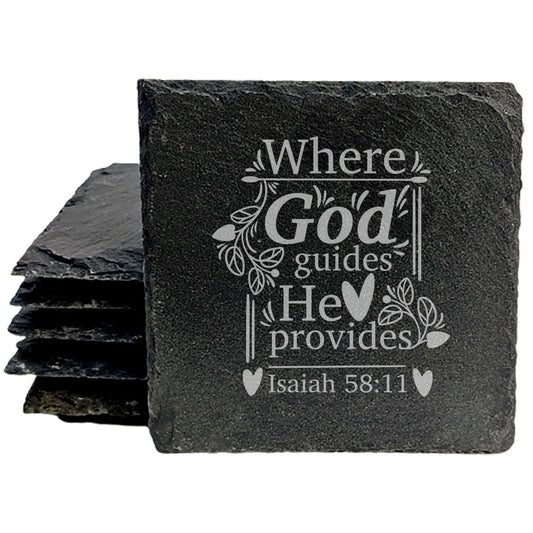 Faith and Hope: Laser Etched Trust His Guidance: Isaiah 58:11 Coasters for Christians