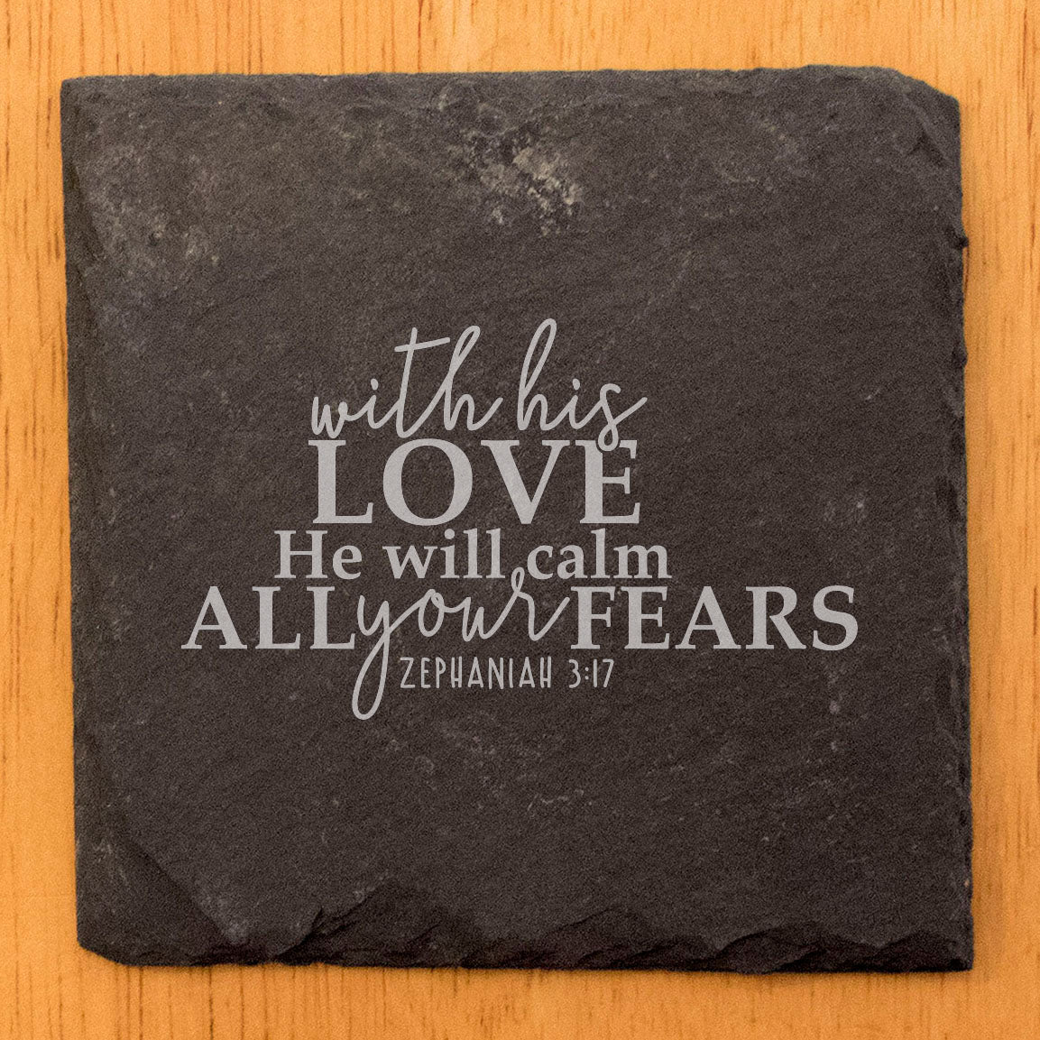 Faith and Hope: Laser Etched God's Love Protects: Inspirational Coasters with Verse - Zephaniah 3:17 Coasters