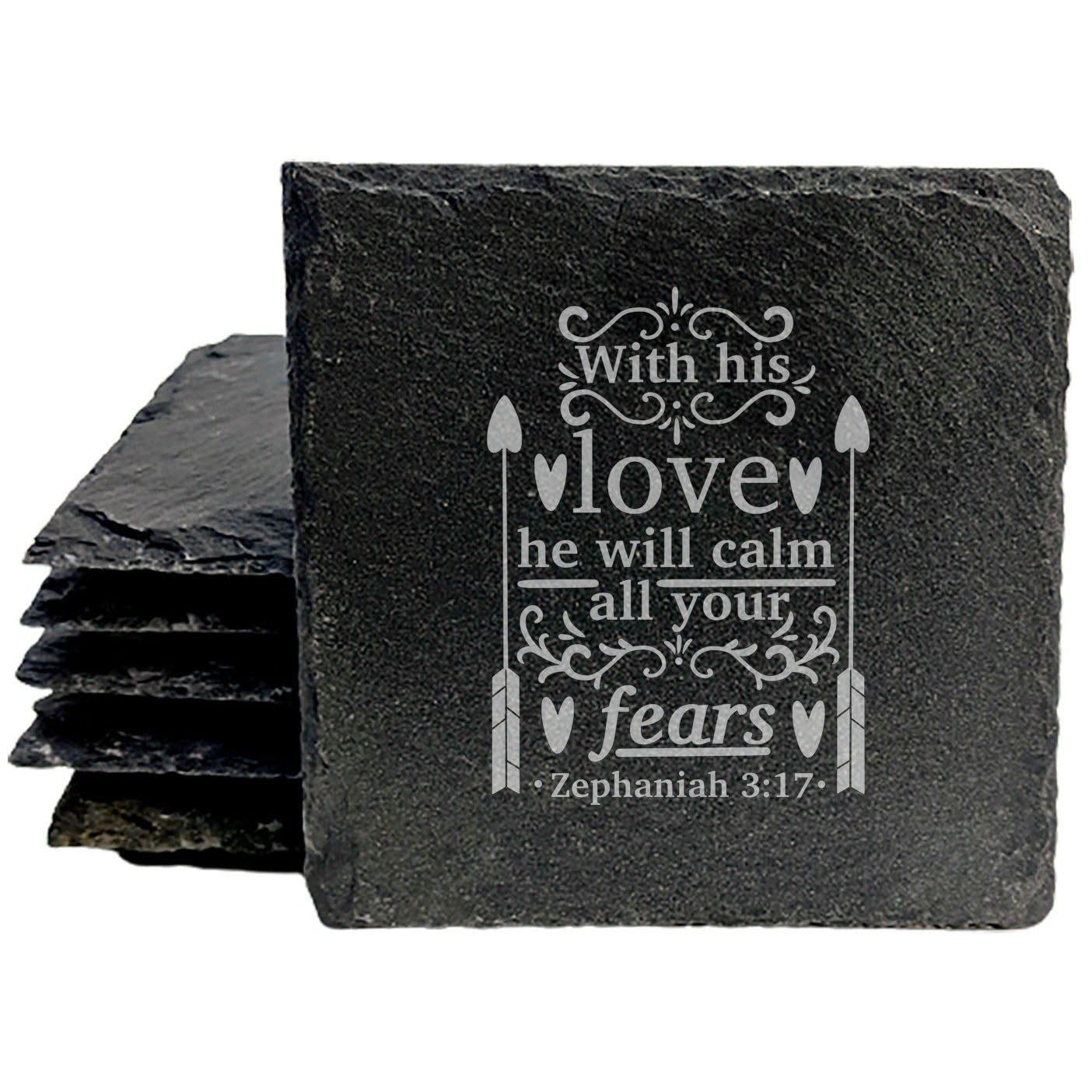 Faith and Hope: Laser Etched Inspirational Coasters with Bible Verse - Zephaniah 3:17 Coasters