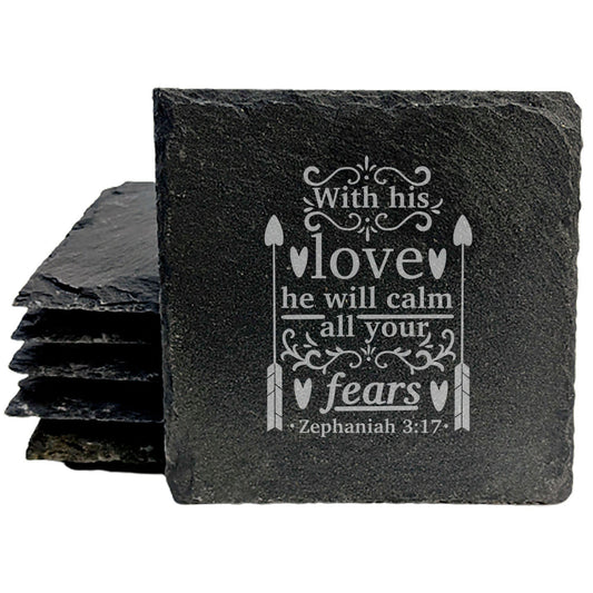 Faith and Hope: Laser Etched Inspirational Coasters with Bible Verse - Zephaniah 3:17 Coasters