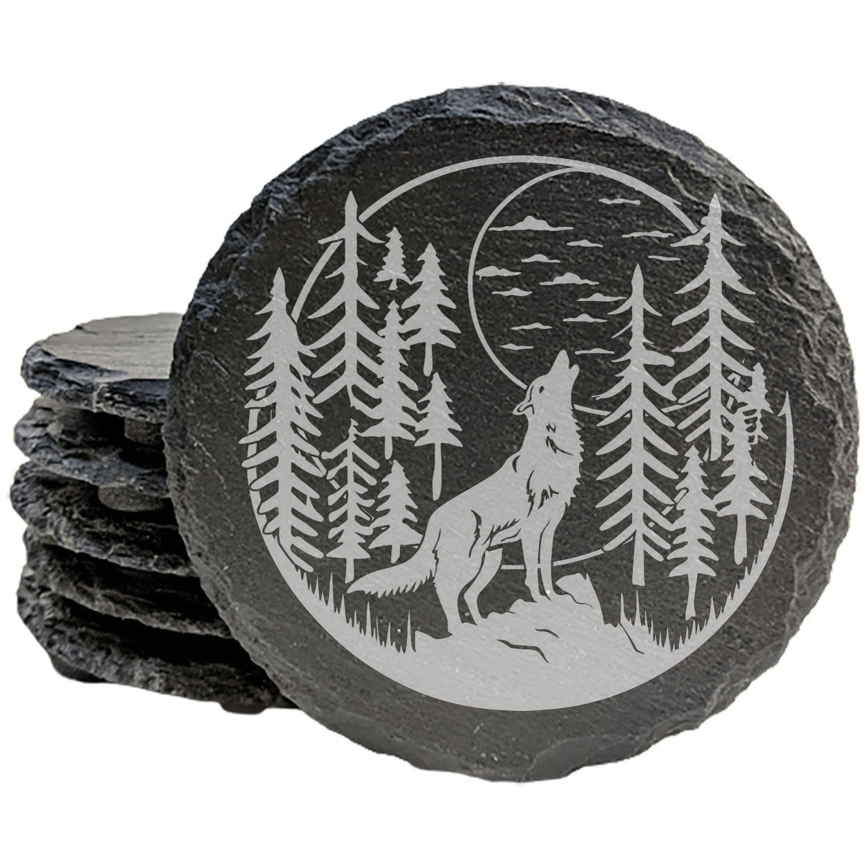 Forest Echoes: Rustic Coasters with a Howling Wolf