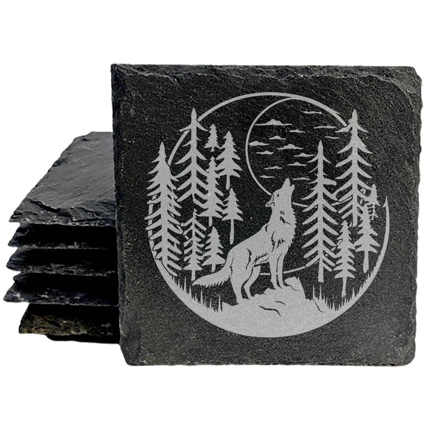 Forest Echoes: Rustic Coasters with a Howling Wolf
